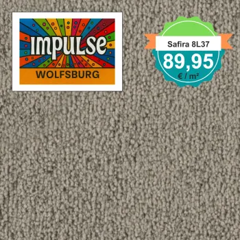 Vorwerk Safira Teppichboden Farbcode 8L37 – Draufsicht mit Preisetikett 89,95 €/m²